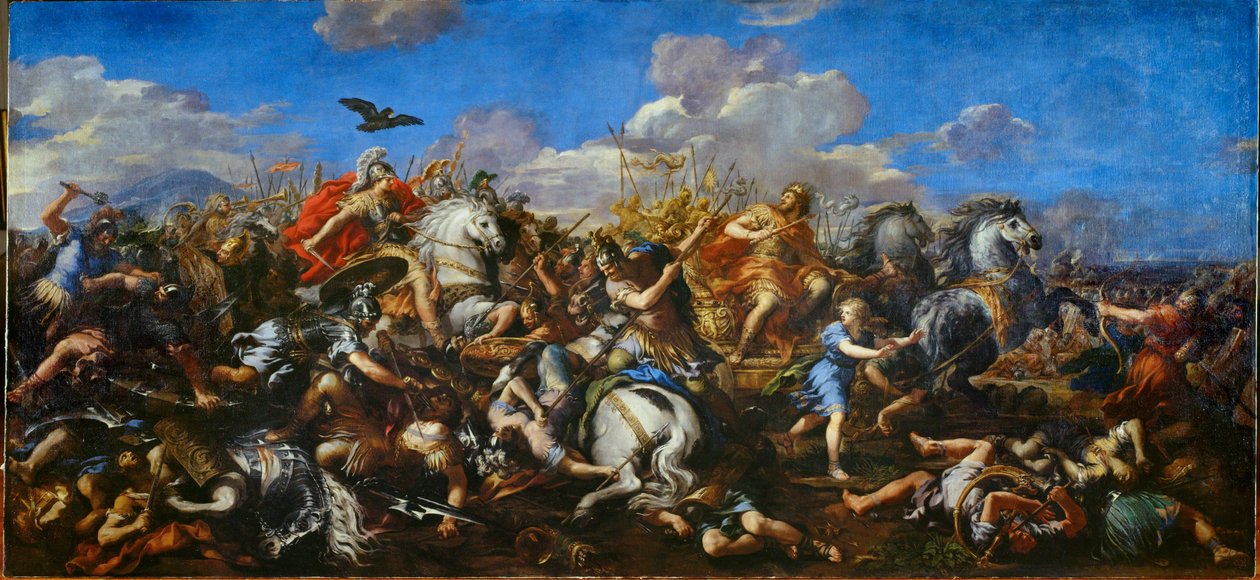 A batalha de Alexandre contra o rei Dareios III da Pérsia, Batalha de Issos (pintura sobre tela) de Pietro da & Ferri Ciro (1634-89) Cortona