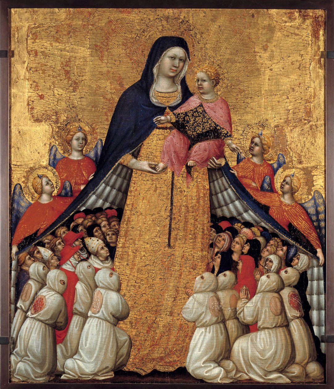 A Virgem de Misericórde: Altarpe de Pietro da Recanati, conhecido como Pietro di Domenico da Montepulciano (1418 mortes ativas entre 1427 e 1432) Dim. 0,54 x 0,43 m. Avignon, Musee du Petite Palais - A Virgem da Misericórdia. Altarpiece, de Pietro da Recan de Pietro di Domenico da Montepulciano