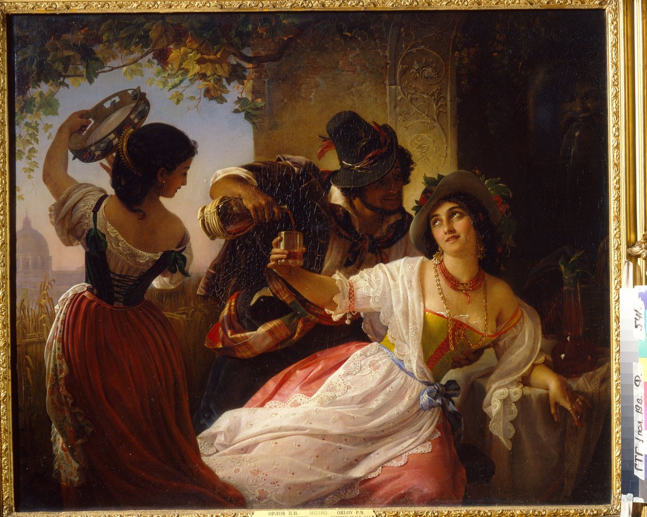 Festival de Outubro em Roma (Itália) - Pintura de Pimen Nikitich Orlov (1812-1863), óleo sobre tela de Pimen Nikitich Orlov