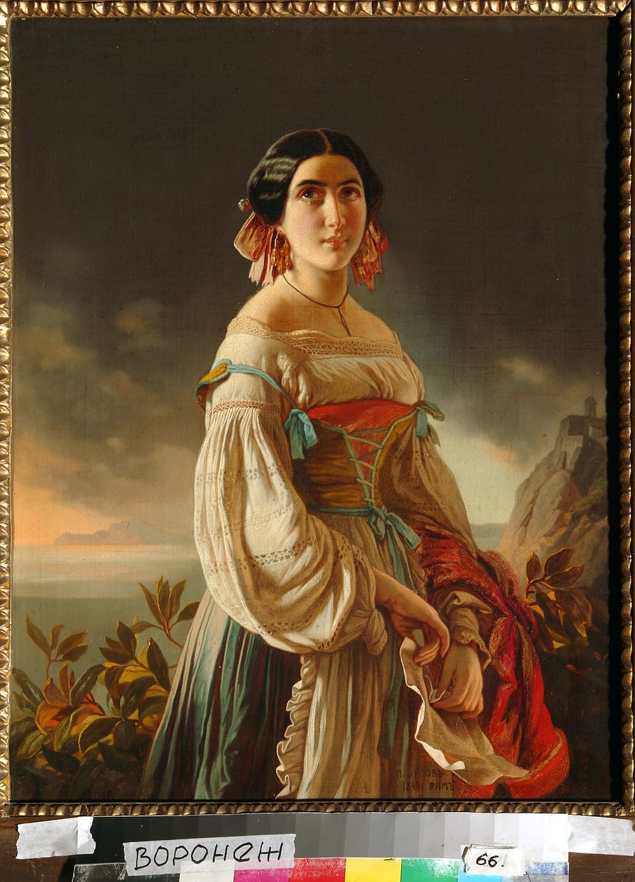 Retrato da Princesa Lina Gagarina (mais tarde Condessa Muraviova). Pintura de Pimen Nikitich Orlov (1812-1863), óleo sobre tela de Pimen Nikitich Orlov