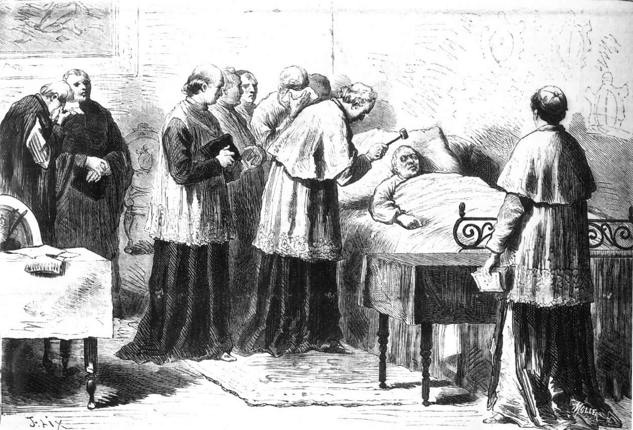 A verificação da morte de Pio IX por meio do martelo de prata, da &39;Revista illustrata&39;, 24 de fevereiro de 1878 de Pio Joris