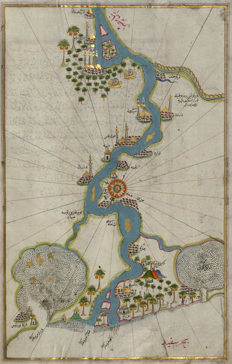 Mapa do rio Nilo do seu sul do estuário de Piri Reis