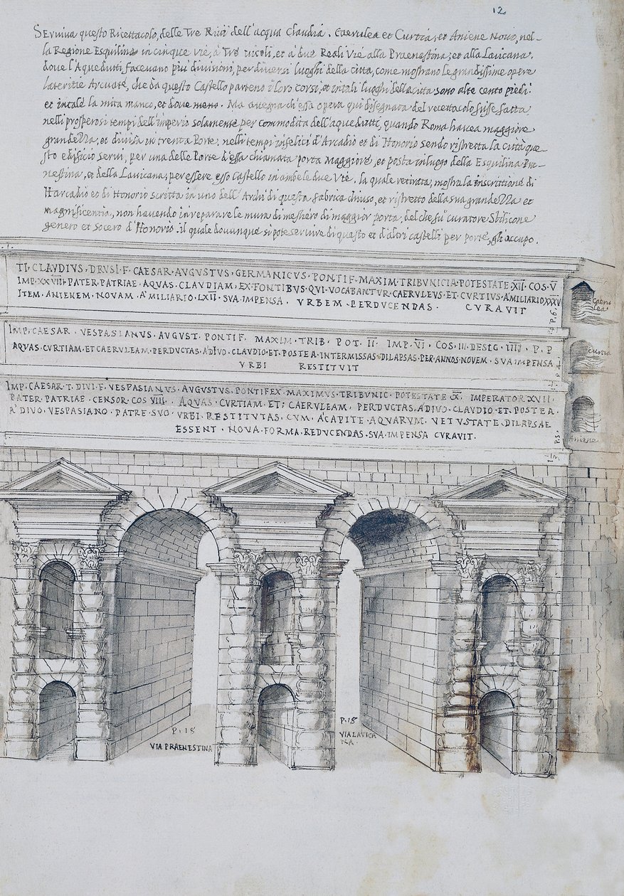 Porta Maggiore em Roma, desenho, das Antiguidades Romanas, de Pirro Ligorio (1513-1583) de Pirro Ligorio