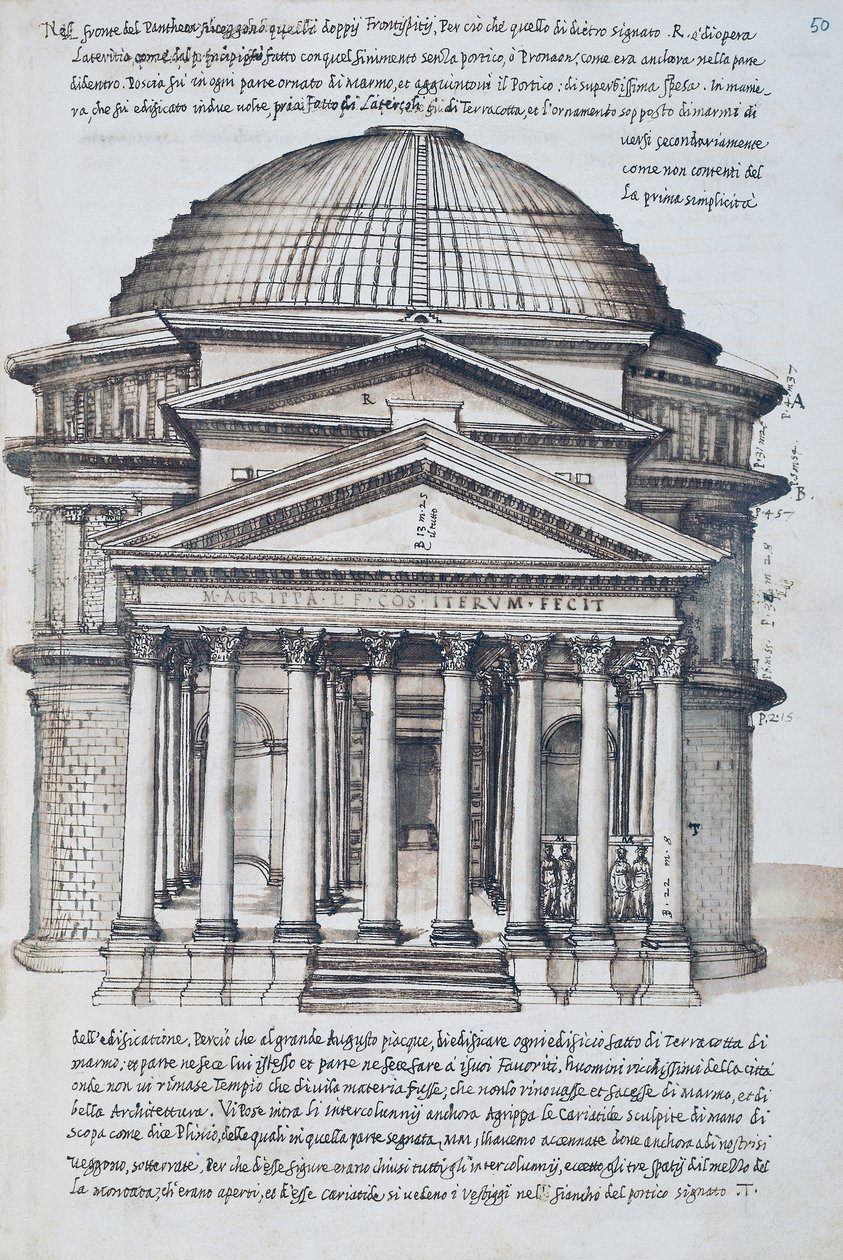 Vista do Panteão em Roma, extraído do volume XIII do XXX Libri delle Antichita (Livros de Antiguidades) de Pirro Ligorio