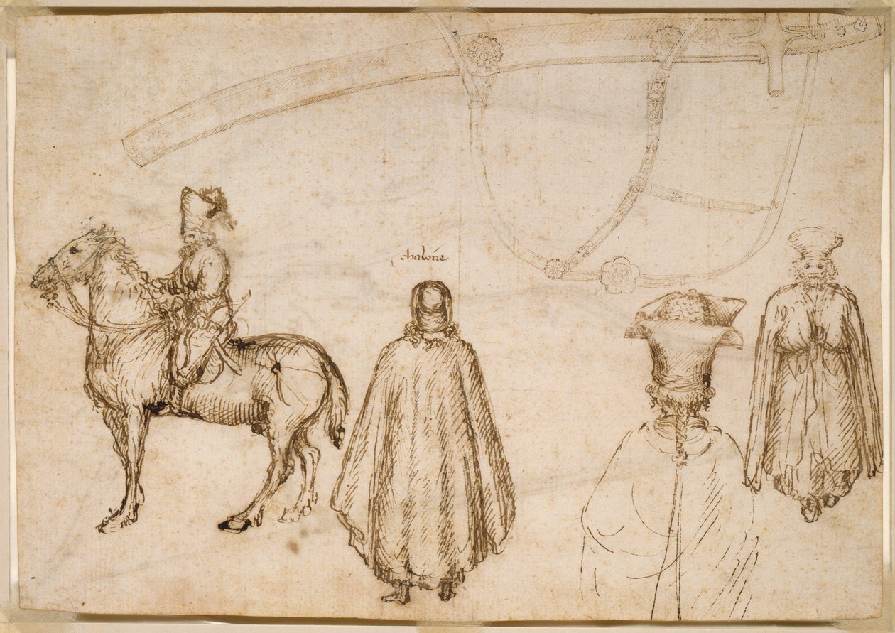 Esboços do imperador João VIII Paleólogo, de um monge e de uma bainha de Pisanello