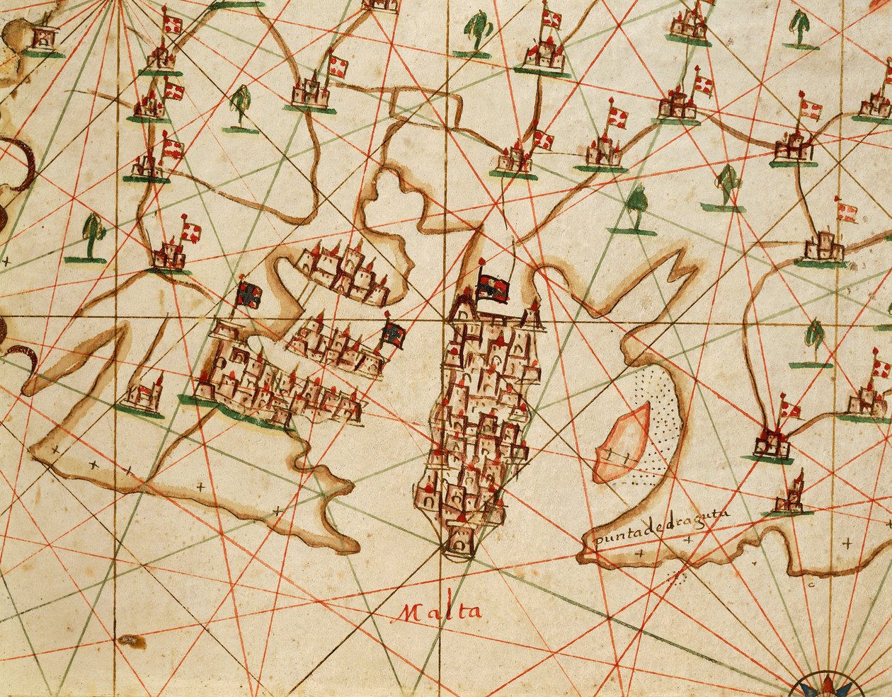 Ilha de Malta, de portolan atlas constituído por seis cartas, de Placido Caloiro e Francesco Oliva, Parchment. 1646. de Placido Caloiro e Oliva