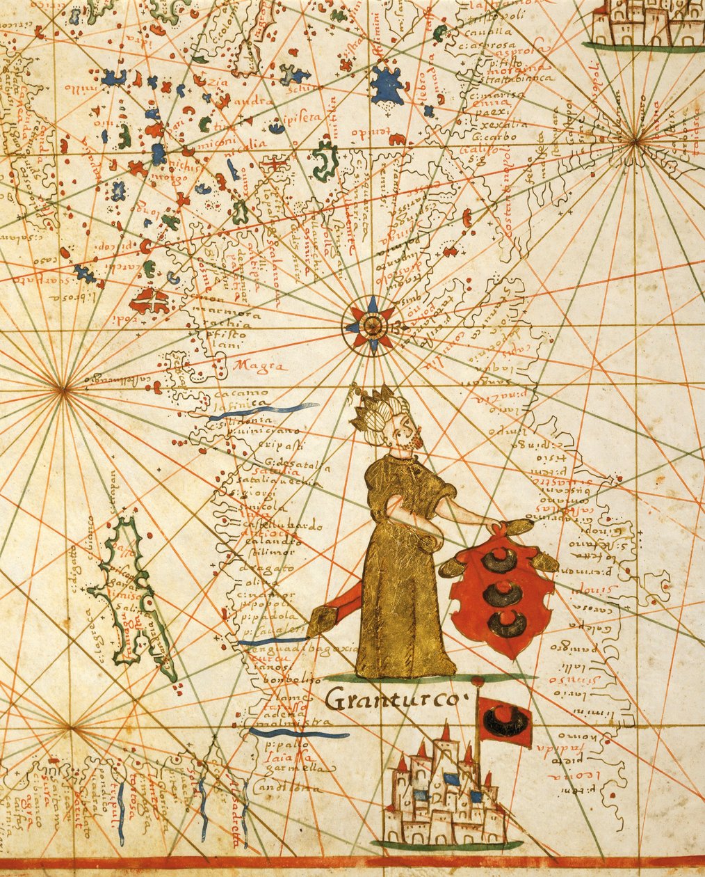 Império Otomano, de portolan atlas constituído por seis cartas, de Plácido Caloiro e Francesco Oliva, Parchment. 1646. de Placido Caloiro e Oliva