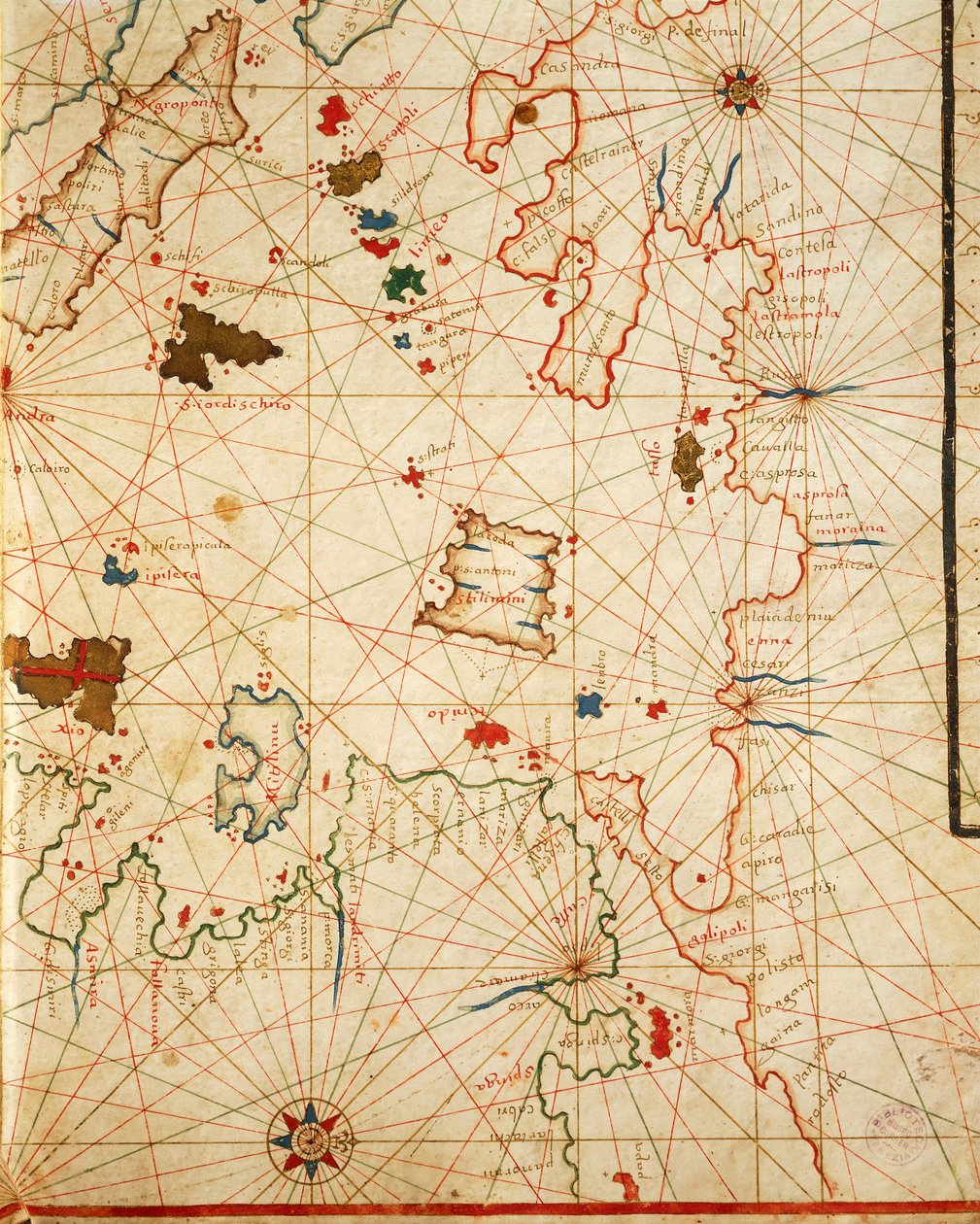 O Peloponeso, de portolan atlas constituído por seis cartas, de Placido Caloiro e Francesco Oliva, Parchment. 1646. de Placido Caloiro e Oliva