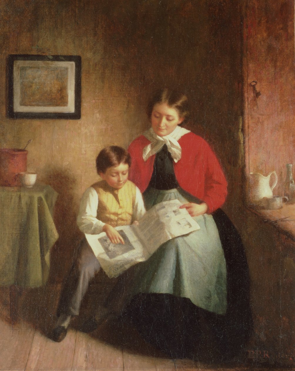 Mãe e menino com livro de imagens, 1868 de Platt Powell Ryder