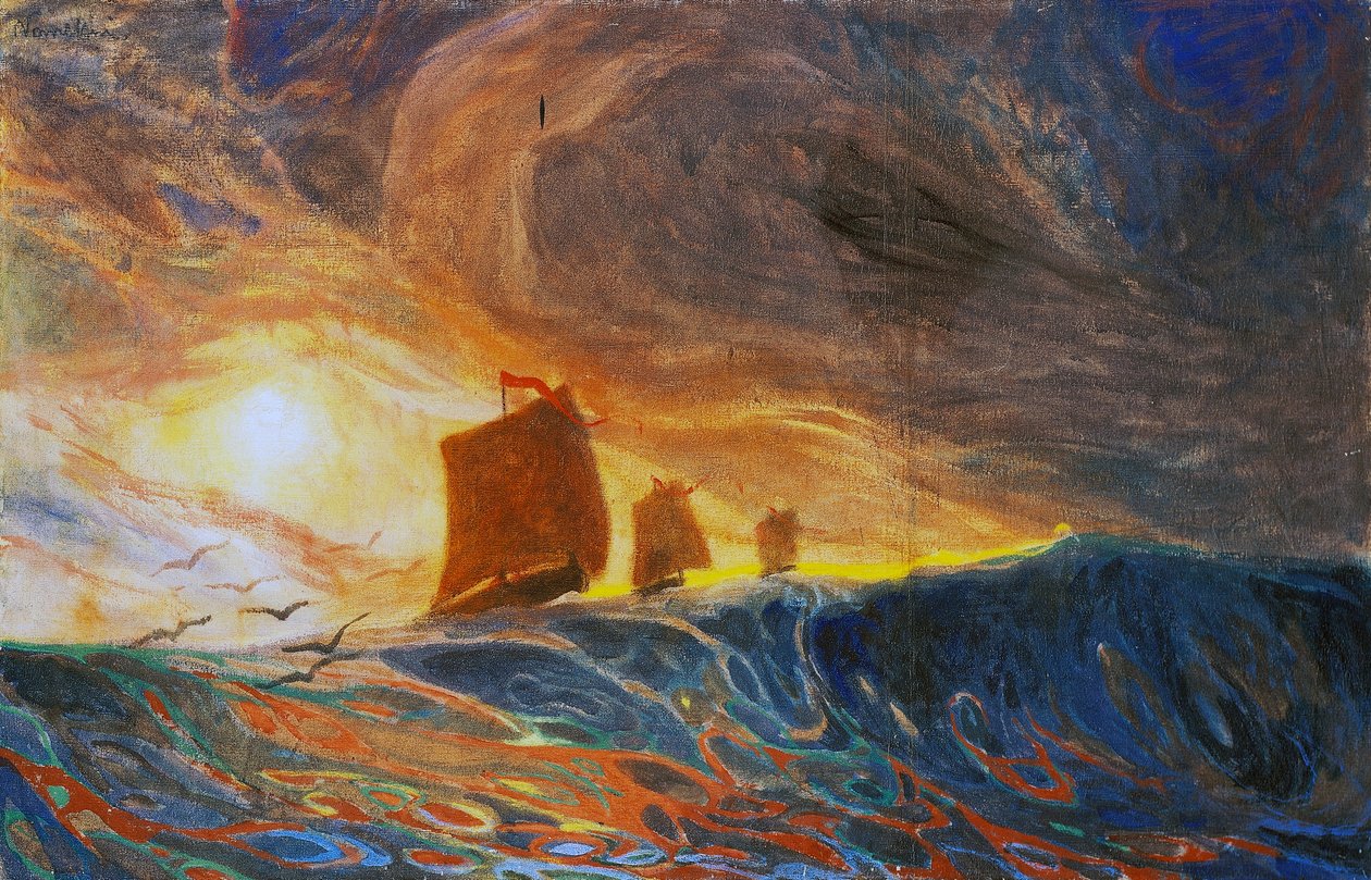 Marina e gaivotas, de Plinio Nomellini (1866-1943), tempera sobre tela, 97x149 cm de Plinio Nomellini