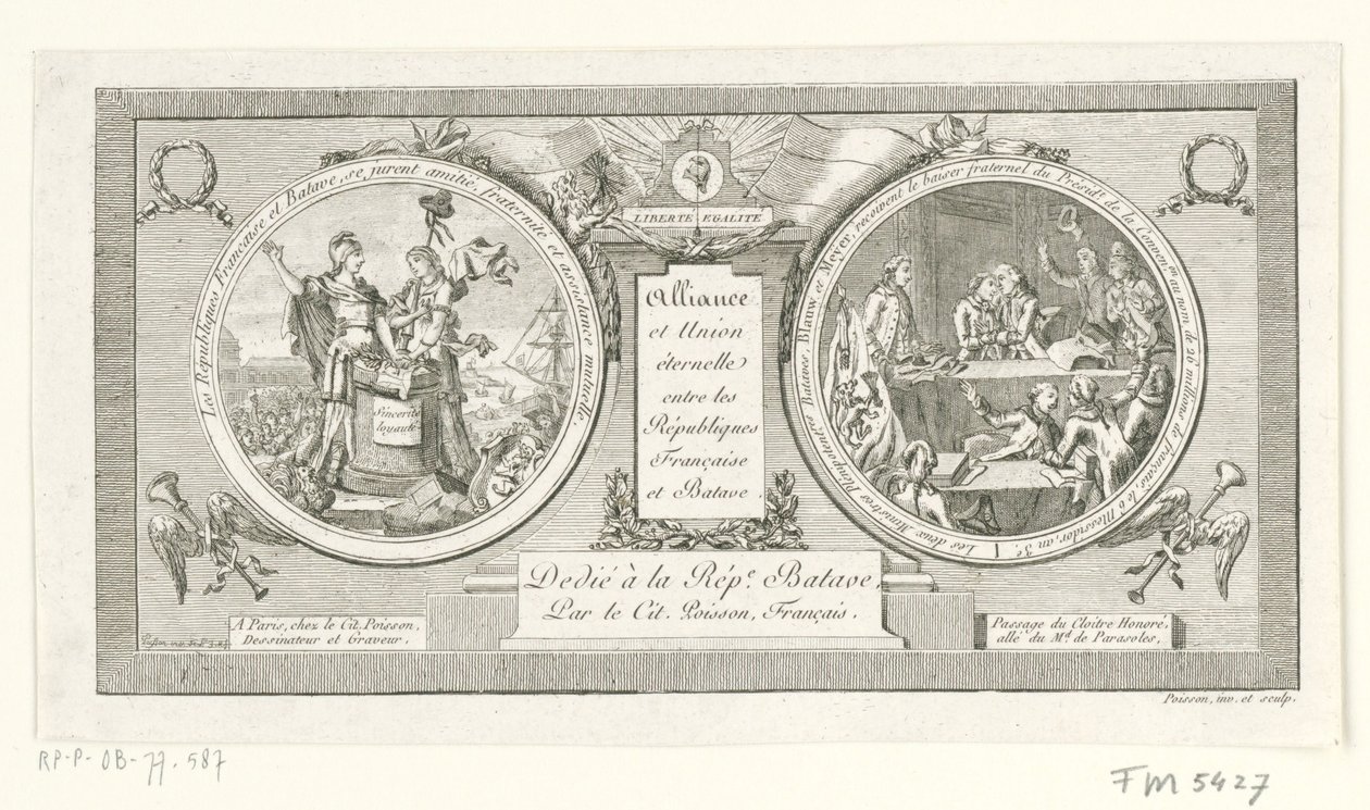 Medaillon op de Alliantie tussen de Franse en de Bataafse Republieken, 1795
Aliança e união eterna entre as Repúblicas Francesa e Batave (título sobre o objecto) de Poisson