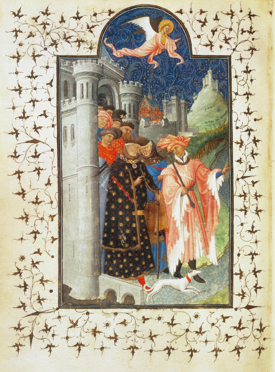 O duque Jean de Berry deixa o seu castelo para uma viagem - O duque Jean de Berry deixa o seu castelo para uma viagem ... de Pol de Limbourg