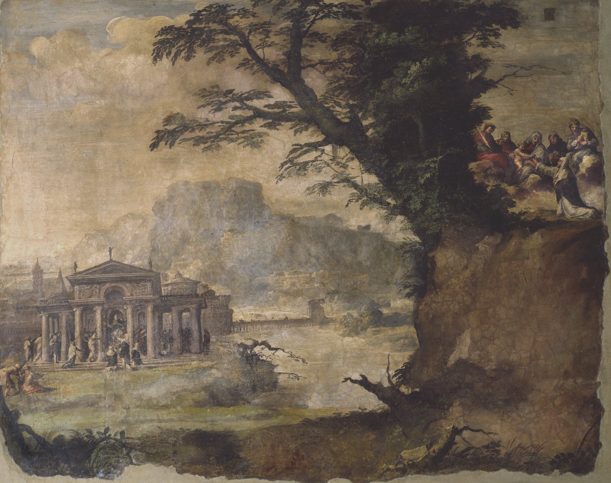 Paisagem com encontro de Cristo e Virgem de Polidoro da Caravaggio