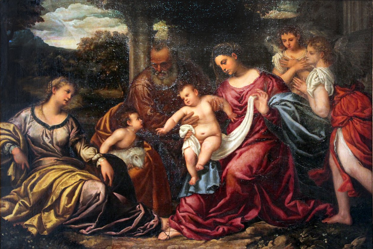 A Sagrada Família com Santa Catarina de Alexandria e o Infante São João de Polidoro da Lanciano