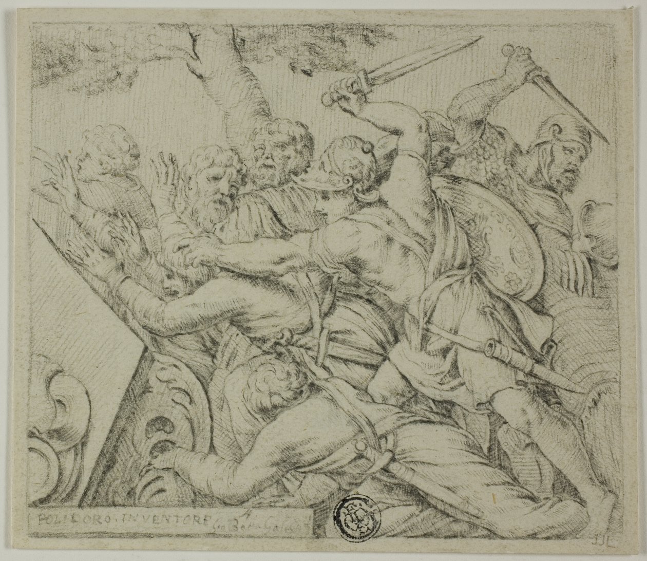 Soldados de Ciro destruindo o exército de Spargabise de Polidoro da Caravaggio
