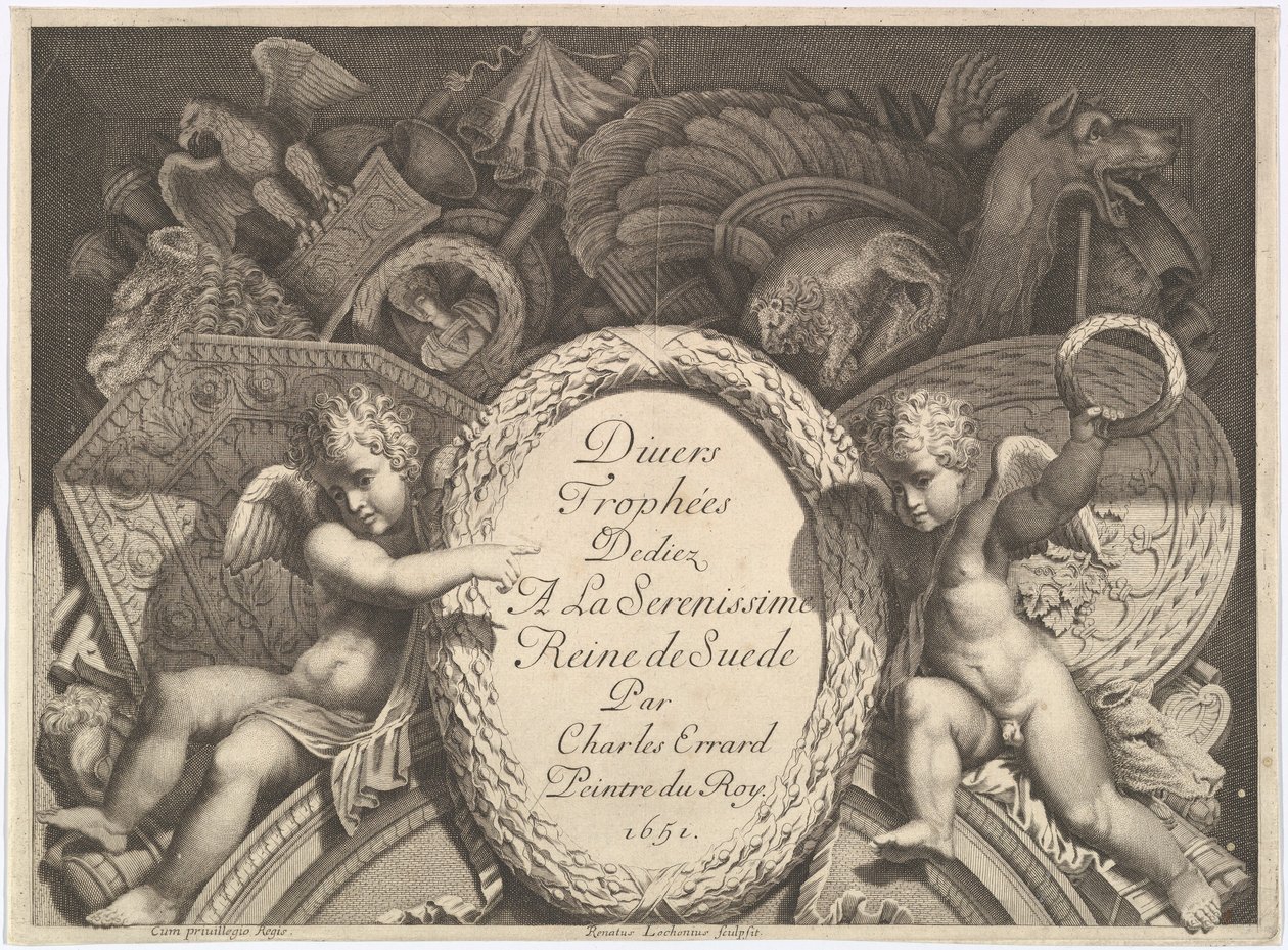 Página de título de Troféus de armas Divers Trophées após a fachada do Palazzo Milesi em Roma, 1651 de Polidoro da Caravaggio