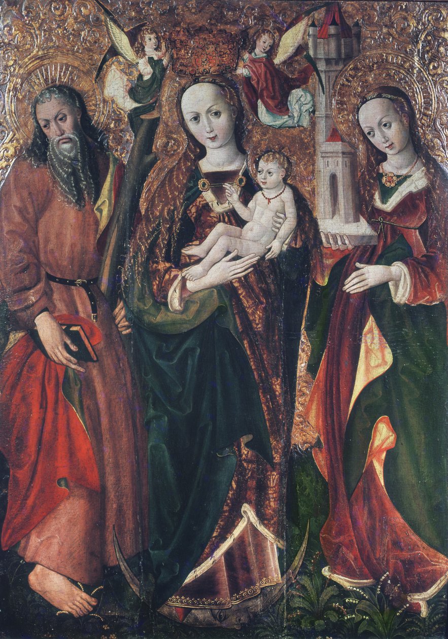 Virgem e menino com os santos André e Bárbara, c.1510 de Polish School