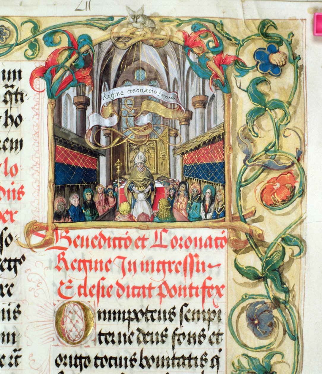 Coroação da Rainha da Polônia a partir do Pontifício do Bispo Erasmus Ciolek, c.1510 (têmpera e ouro em pergaminho) de Polish School