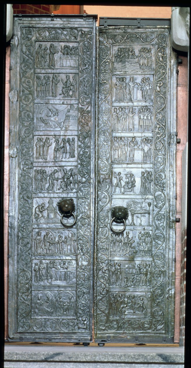 Portas representando cenas da vida de Santo Adalbert (939-97) (bronze) de Polish School