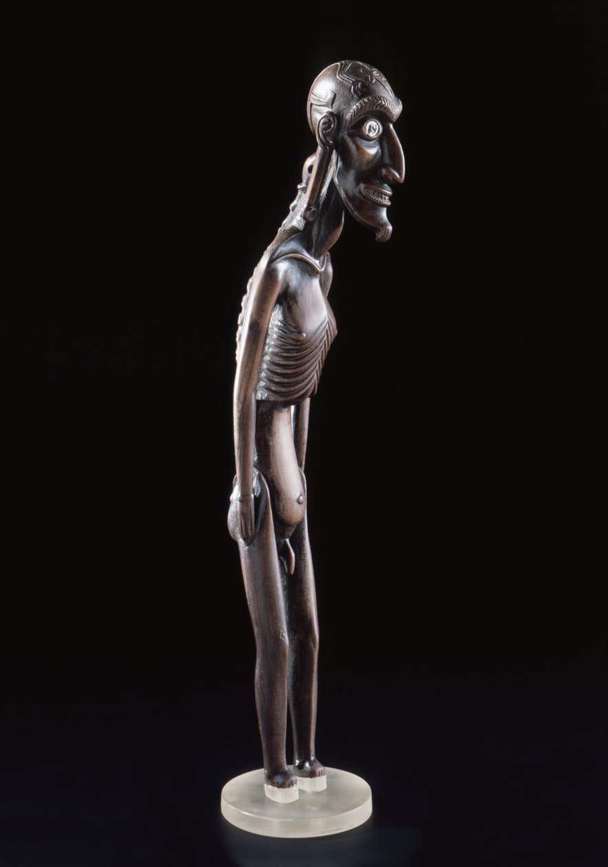 Figura de madeira esculpida na forma de um homem, da Ilha de Páscoa, antes de 1894 (madeira e obsidiana) de Polynesian School