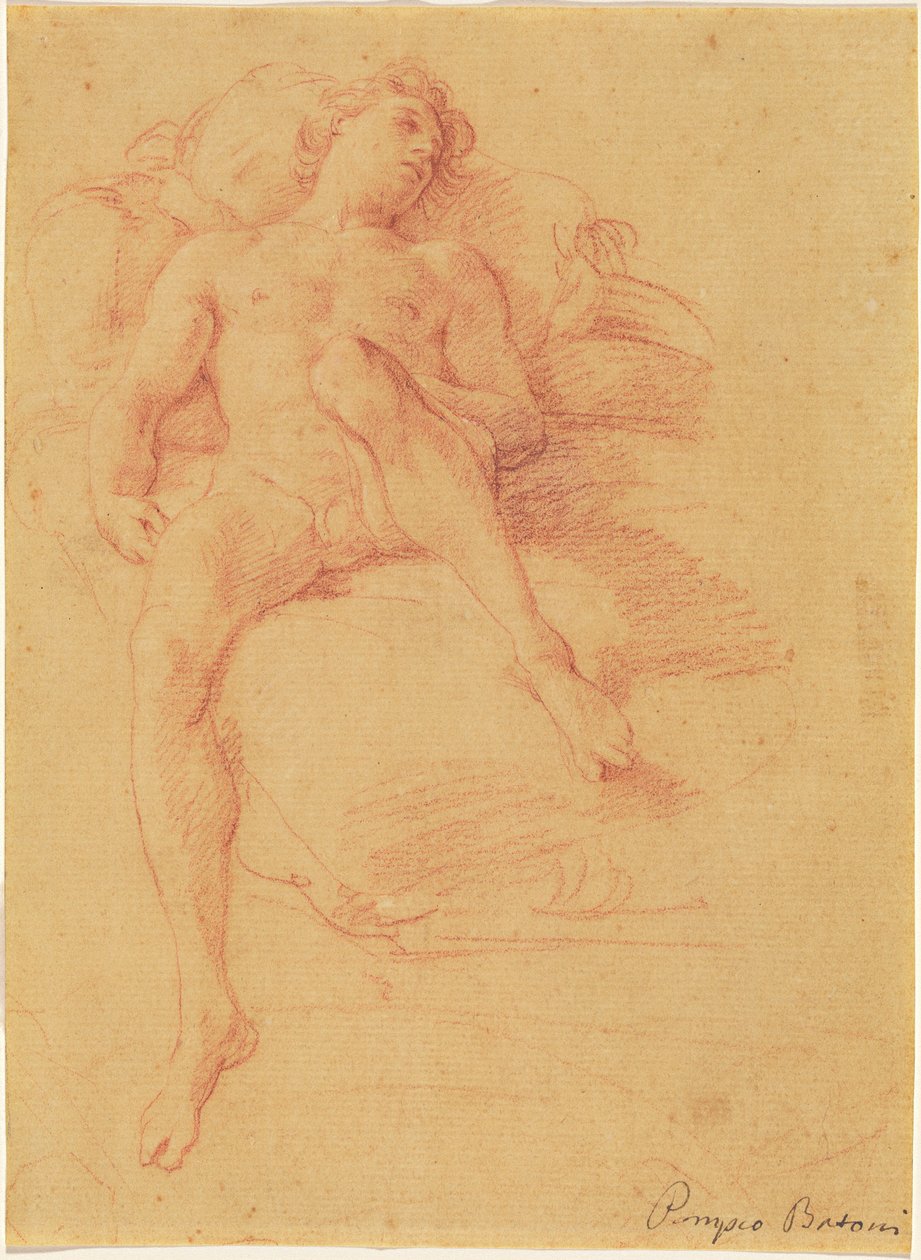 Nu masculino reclinado em uma cama de Pompeo Batoni