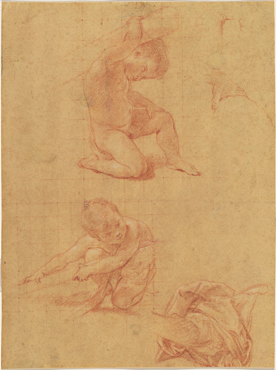 Duas crianças nuas levantando um porrete de Pompeo Batoni