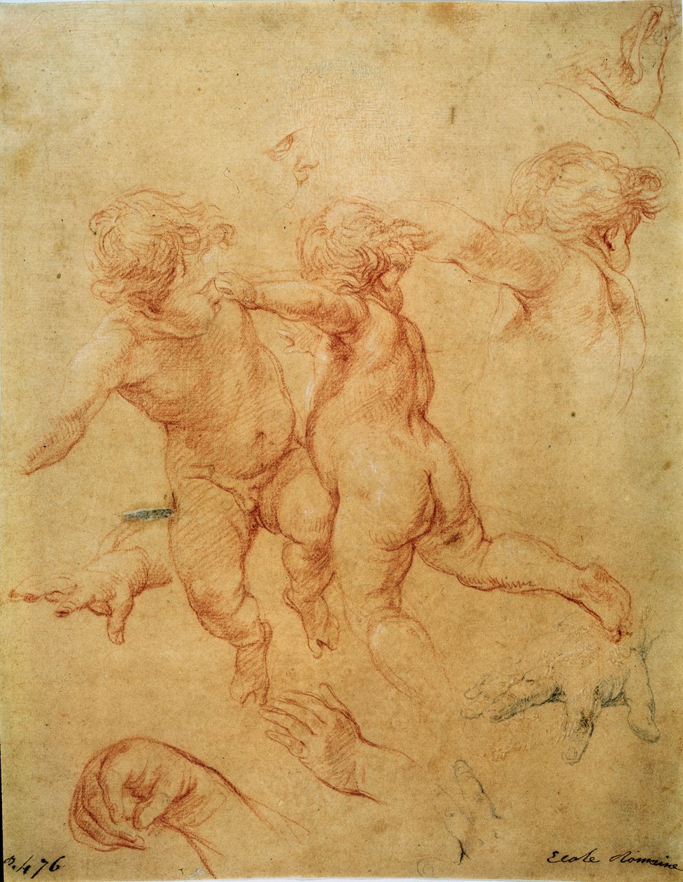 Dois putti voadores, estudo, década de 1740 de Pompeo Batoni