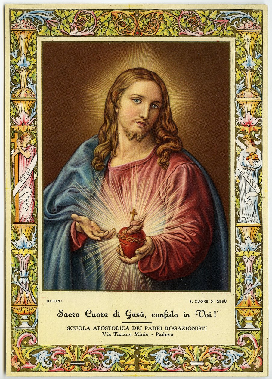 Sagrado Coração de Jesus (cor litho) de Pompeo Girolamo (after) Batoni