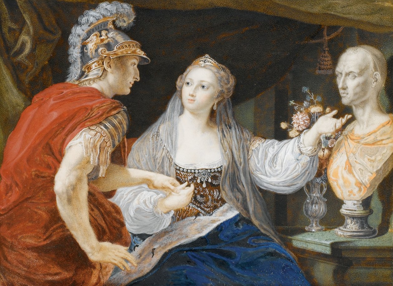 Cleópatra mostra Octavius o busto de César de Pompeo Girolamo Batoni