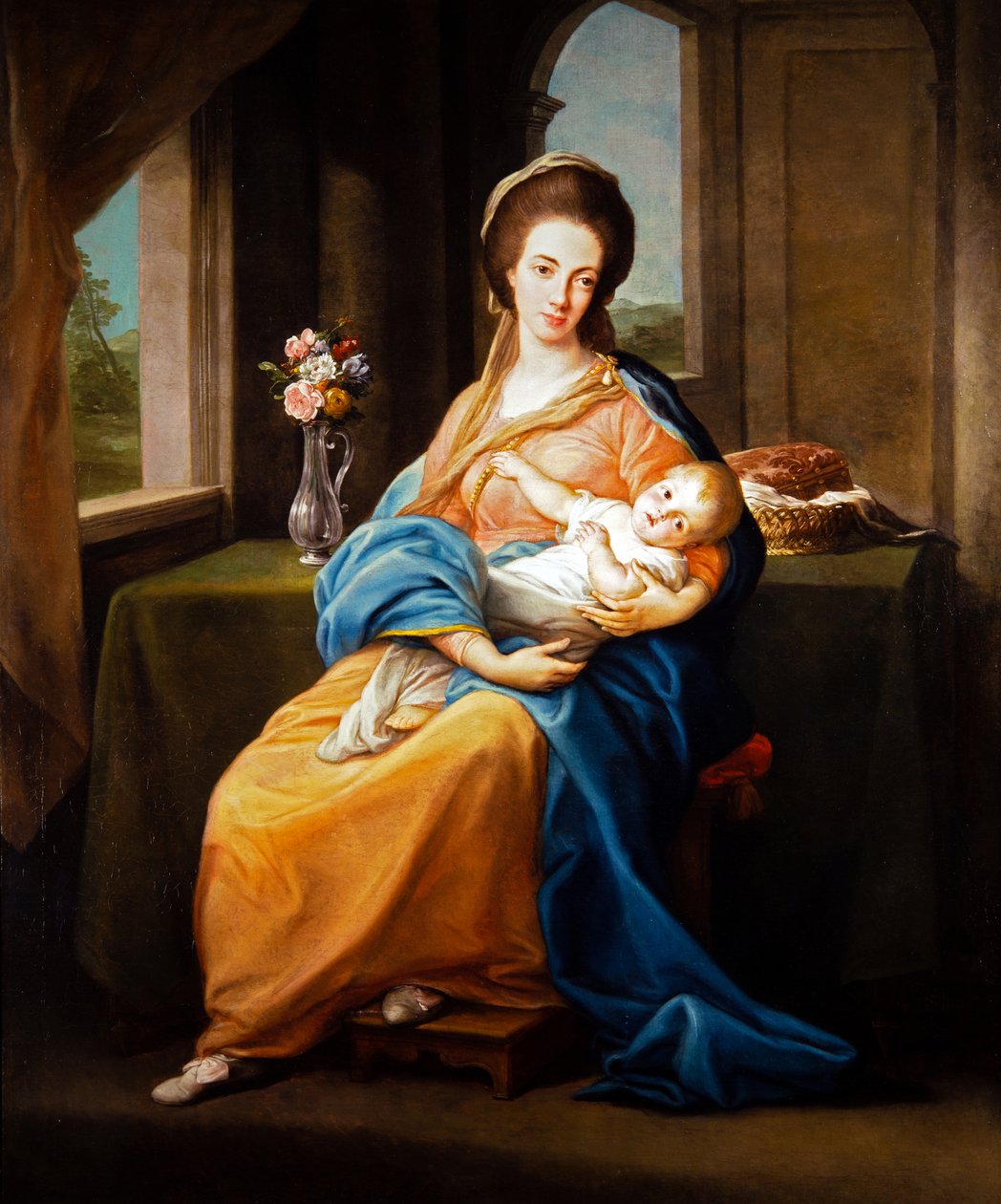 Par de retratos, Senhora com uma criança (sobre tela) de Pompeo Girolamo Batoni