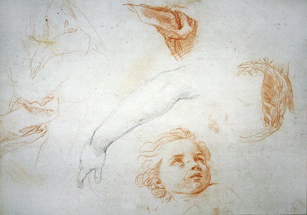 Estudos para o êxtase de Santa Catarina de Siena (giz vermelho e preto sobre papel) de Pompeo Girolamo Batoni