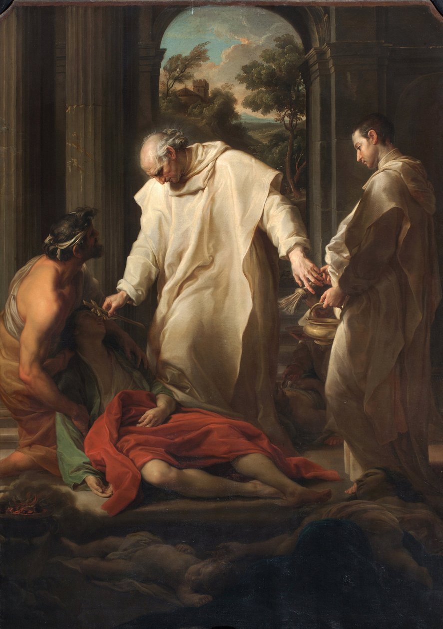 O Beato Bernardo Tolomei ajuda as vítimas da peste de Pompeo Girolamo Batoni