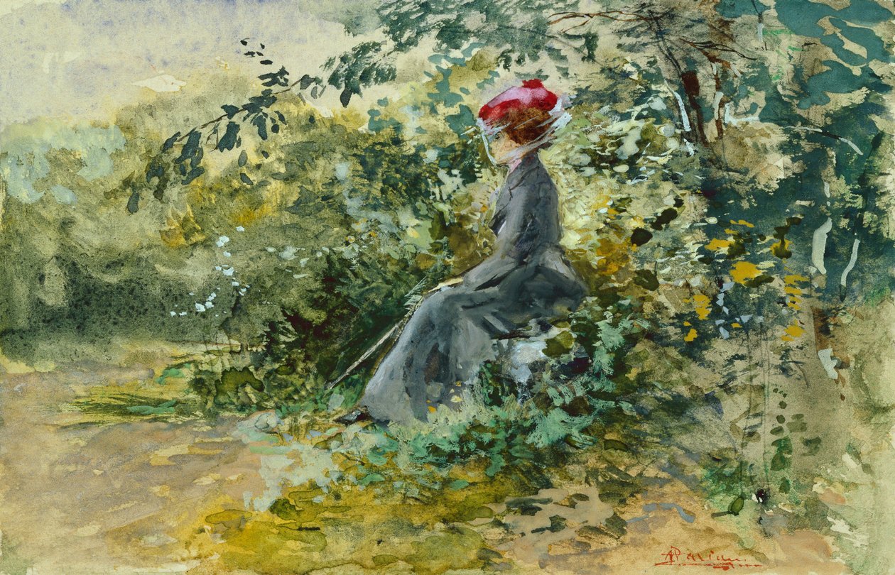 A Momentos de Descanso (aguarela e corpulpa) de Pompeo Mariani