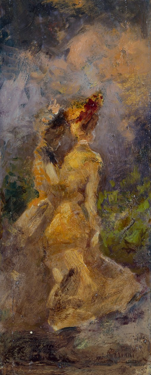 Ladies Promenading (óleo a bordo) de Pompeo Mariani