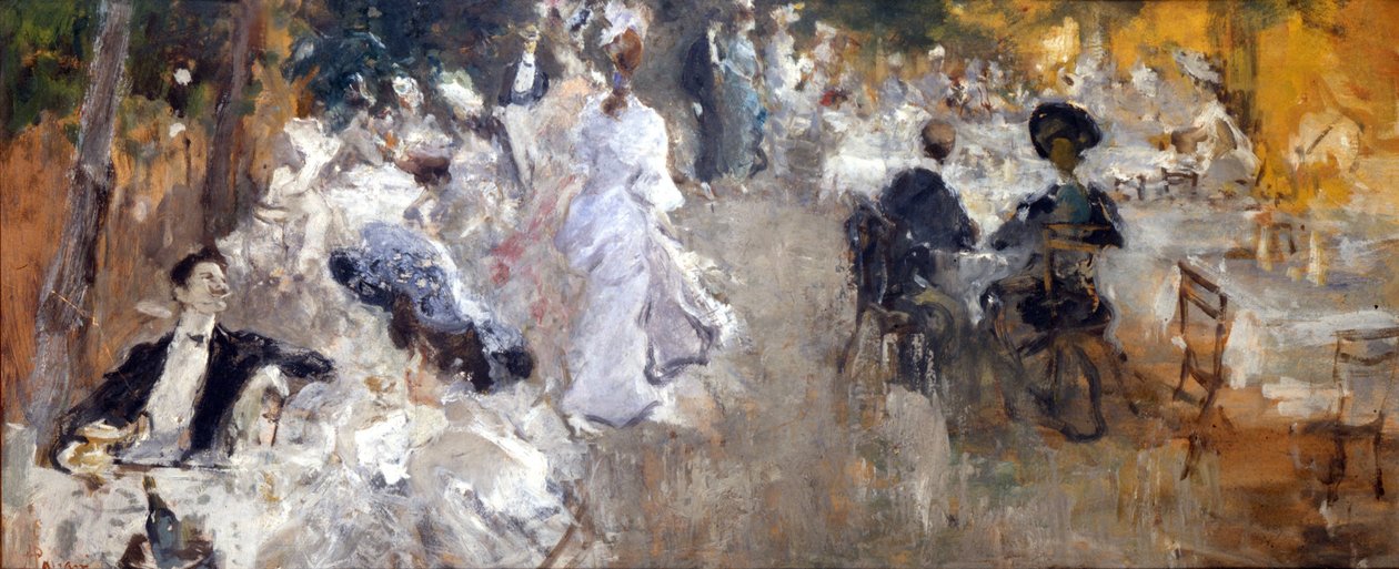 Restaurante ao ar livre. Pintura de Pompeo Mariani. de Pompeo Mariani