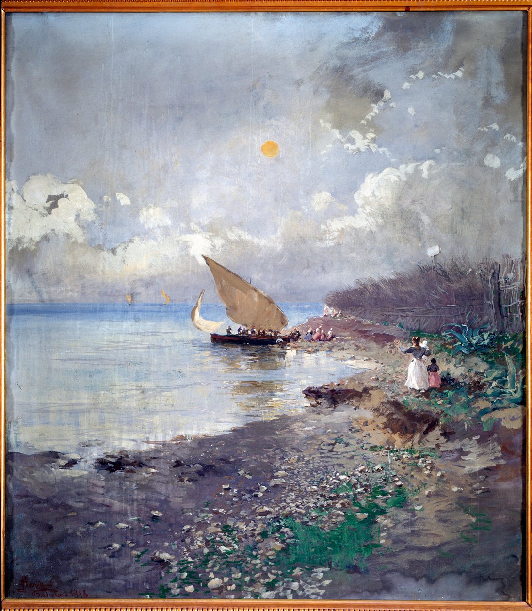 Regresso da pesca Pintura de praia de Pompeo Mariani (1857-1927) 1898 Dim 115x100 cm Genes, Galleria d