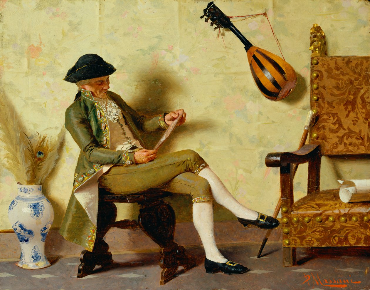 Traje italiano do século XVIII (óleo sobre tela) de Pompeo Massani