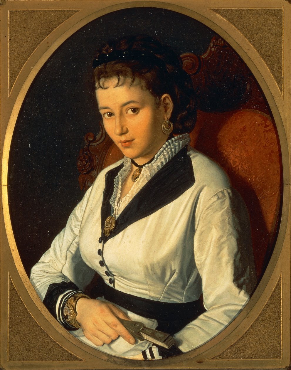 Retrato de Jovem Mulher(óleo sobre tela) 1840-1869 de Pompeo Molmenti