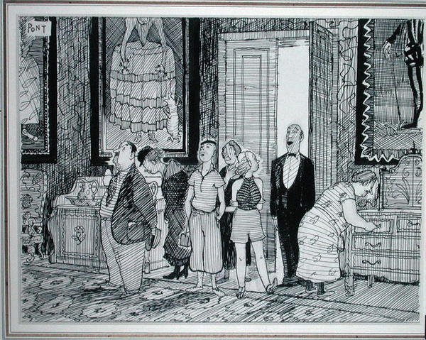 The British Character: keen interest in historical houses, ilustração de Punch, publicado em 8 de julho de 1936 (caneta e tinta sobre papel) de Pont