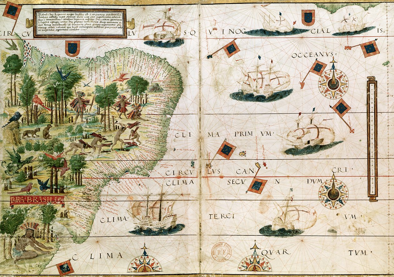 Brasil do &39;Miller Atlas&39; de Pedro Reinel, c.1519 (ver 199955 para detalhes) de Portuguese School