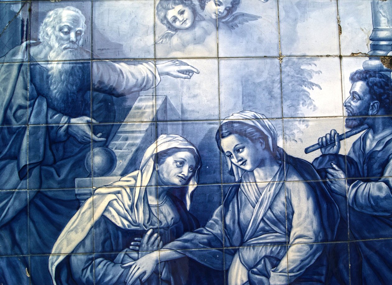 Painel decorativo retratando Maria e José chegando na Pousada, Lamego, Portugal. 1738 (azulejos cerâmicos) de Portuguese School