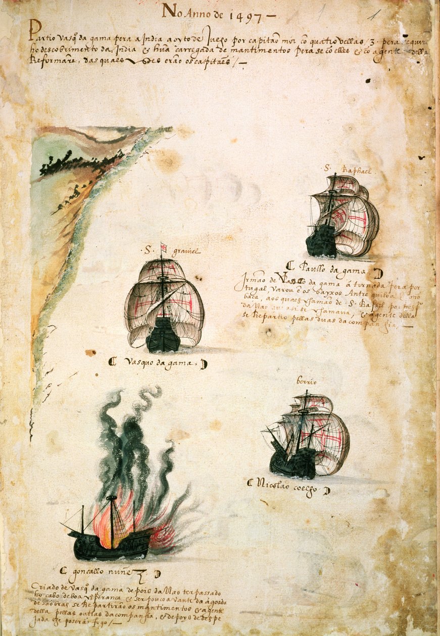 Departure of Vasco da Gama (c.1469-1524) in 1497, from Libro das Armadas  de Portuguese School