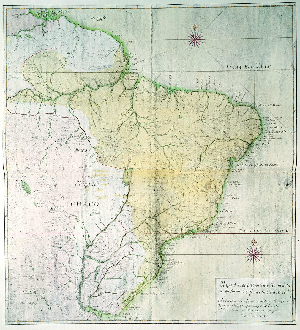 Mapa do Brasil, 1749 (gravura a cores) de Portuguese School