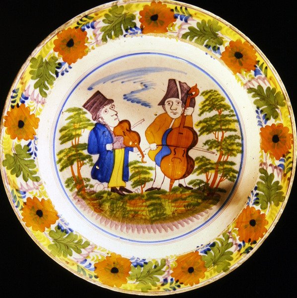 Placa de fabricação de Viana do Castelo representando dois músicos (cerâmica) de Portuguese School