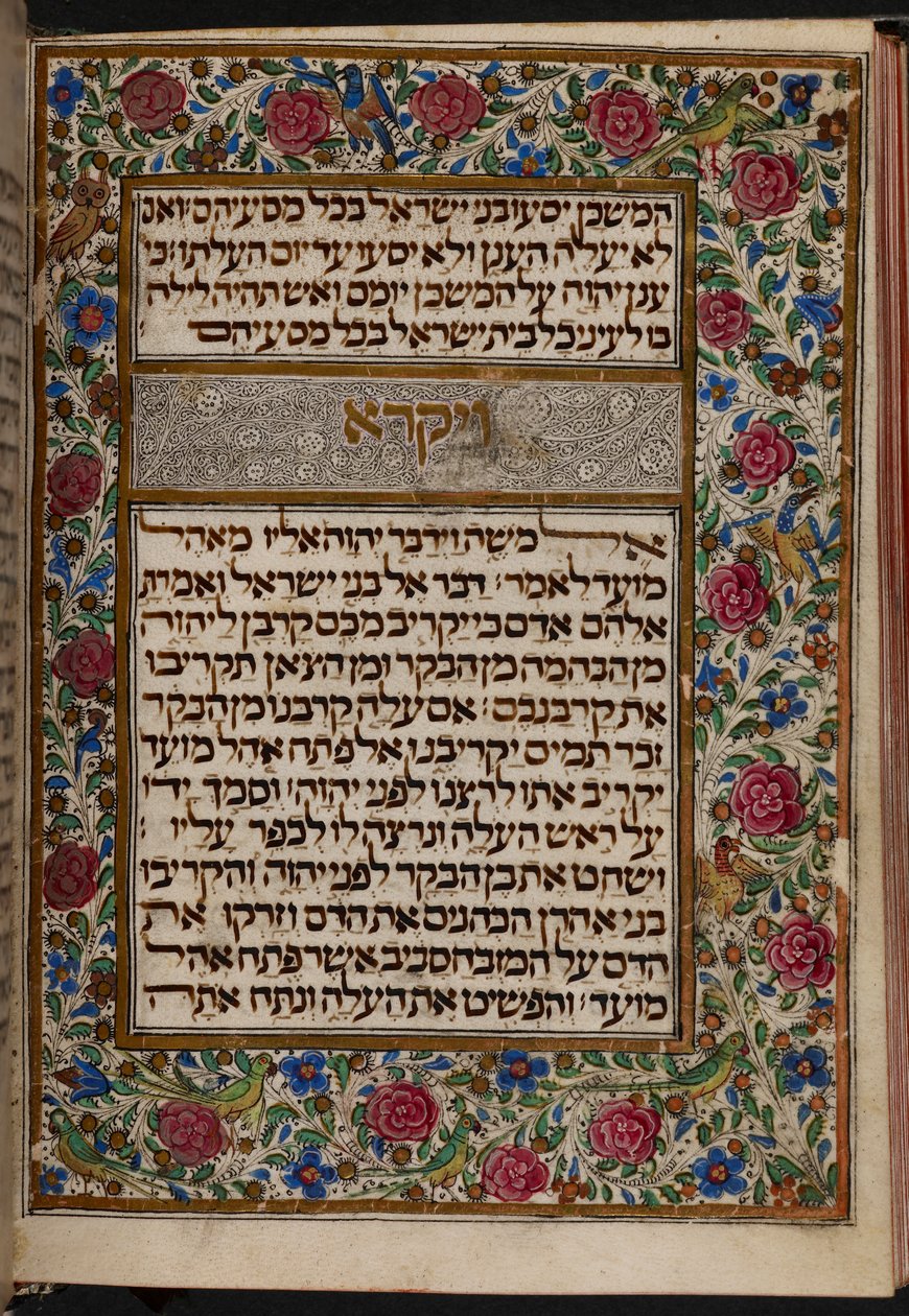Add.27167,,f.148v Almanzi Pentateuch: Frontispício no início do Levítico, Lisboa; 3º quartel do século XV de Portuguese School