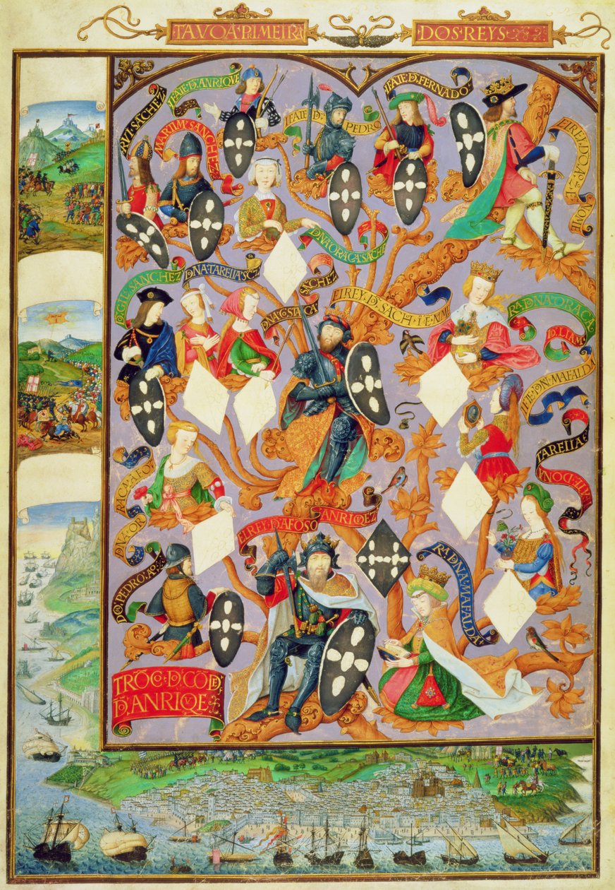 Adicionar Ms 12531 f.7 Árvore genealógica de Afonso I (1128-85) de Portuguese School