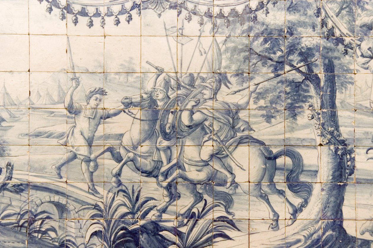 Alexandre (356-323 aC) combatendo os persas, c.1745 (cerâmica) (ver também 237498) de Portuguese School