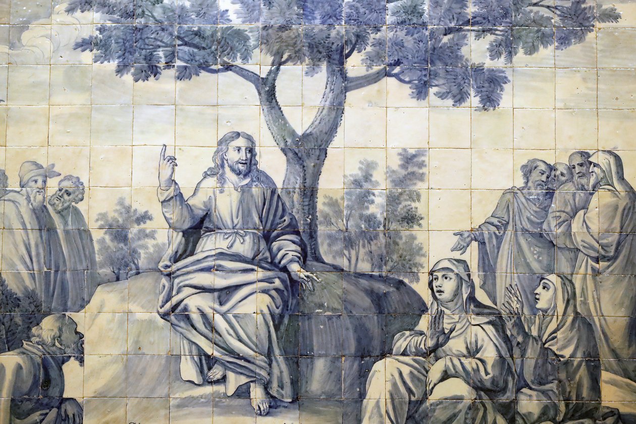Igreja da Misericórdia. Azulejos. O sermão no monte. Jesus. Évora. Portugal. de Portuguese School