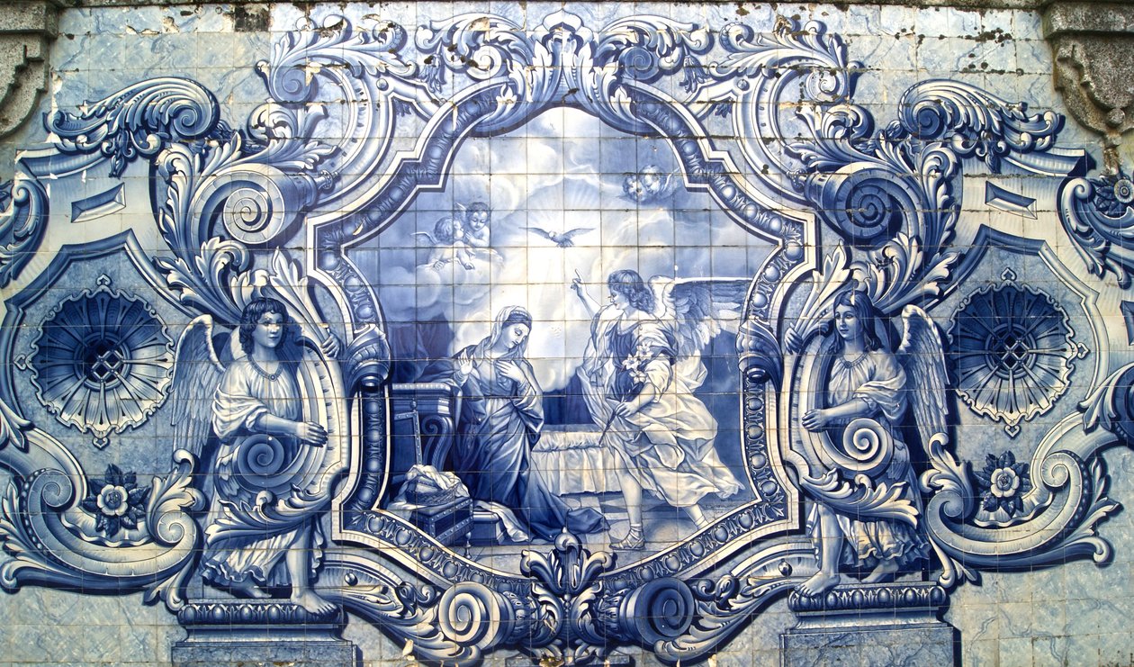 Painel decorativo que retrata a Anunciação, Lamego, Portugal. 1738 (azulejos cerâmicos) de Portuguese School