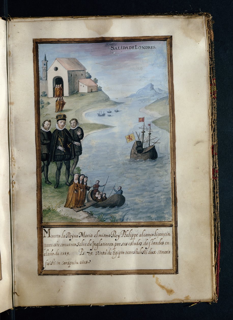 Partida de Londres, de uma história das peregrinações das Syon Nuns, compiladas em Lisboa no início do século XVII de Portuguese School